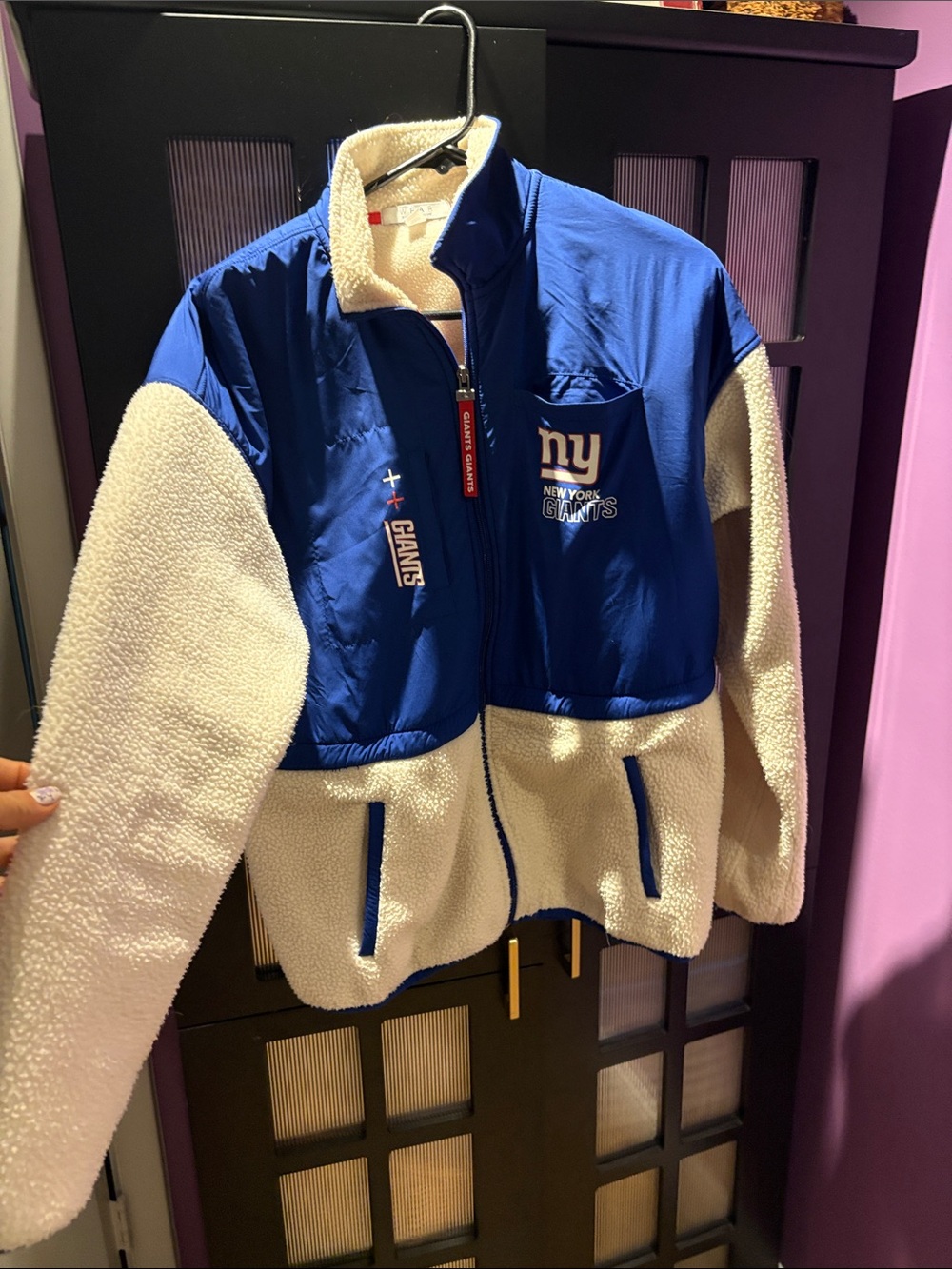 New York Giants Sherpa Zip Jacket - Blue & Cream